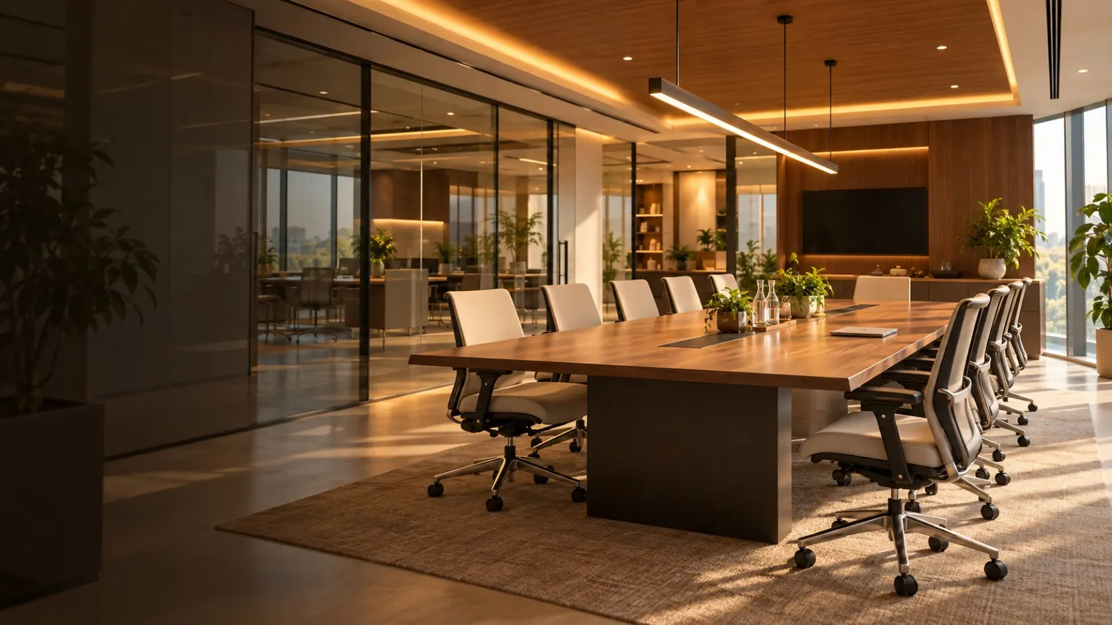 Boardroom with conference table and executive seating